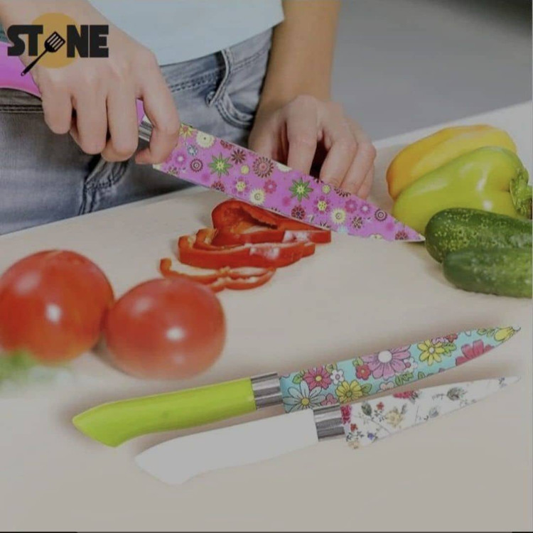 ست چاقوی 3عددی گل دار سرامیکی