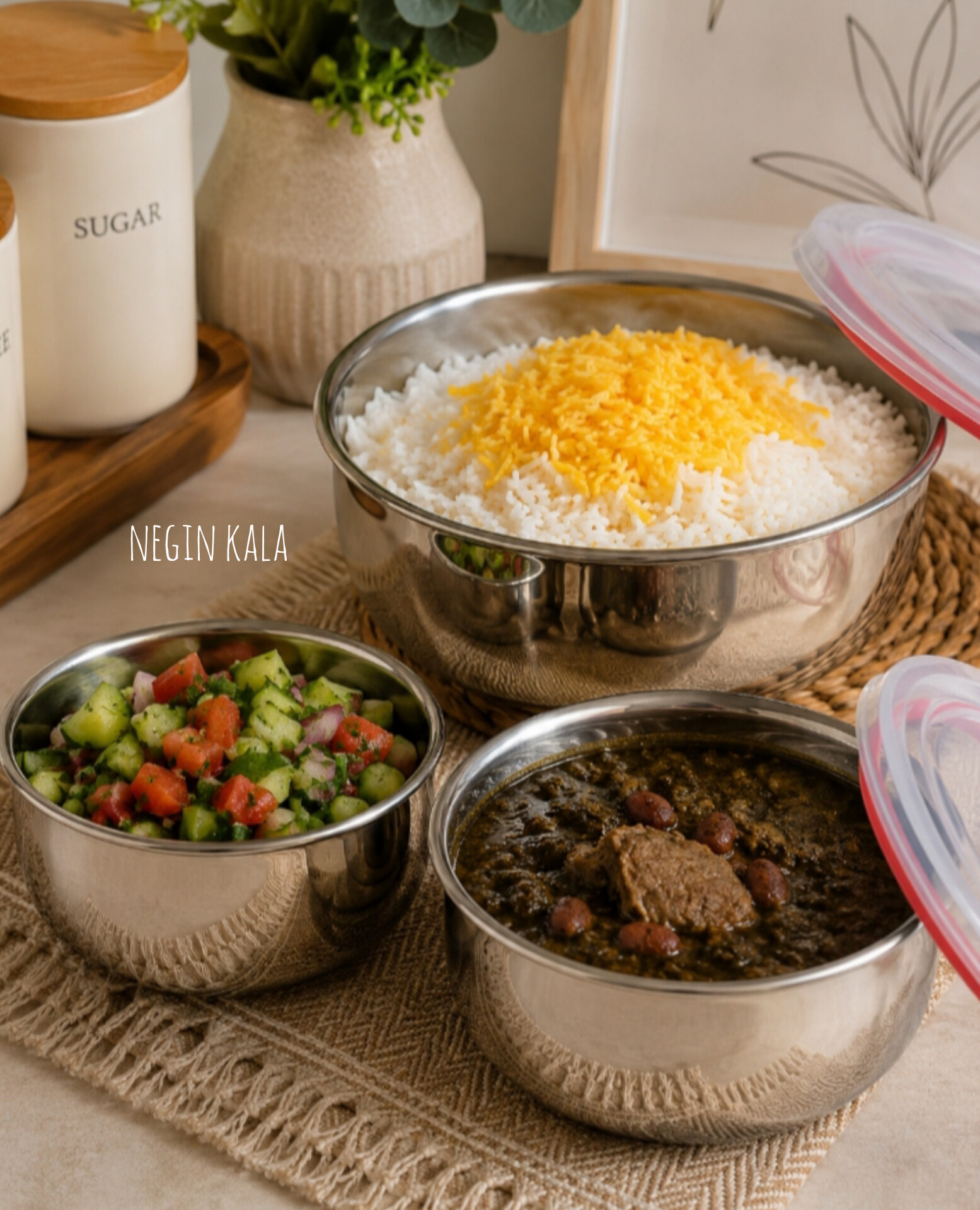 ظروف نگهدارنده استیل درب دار سه تیکه
