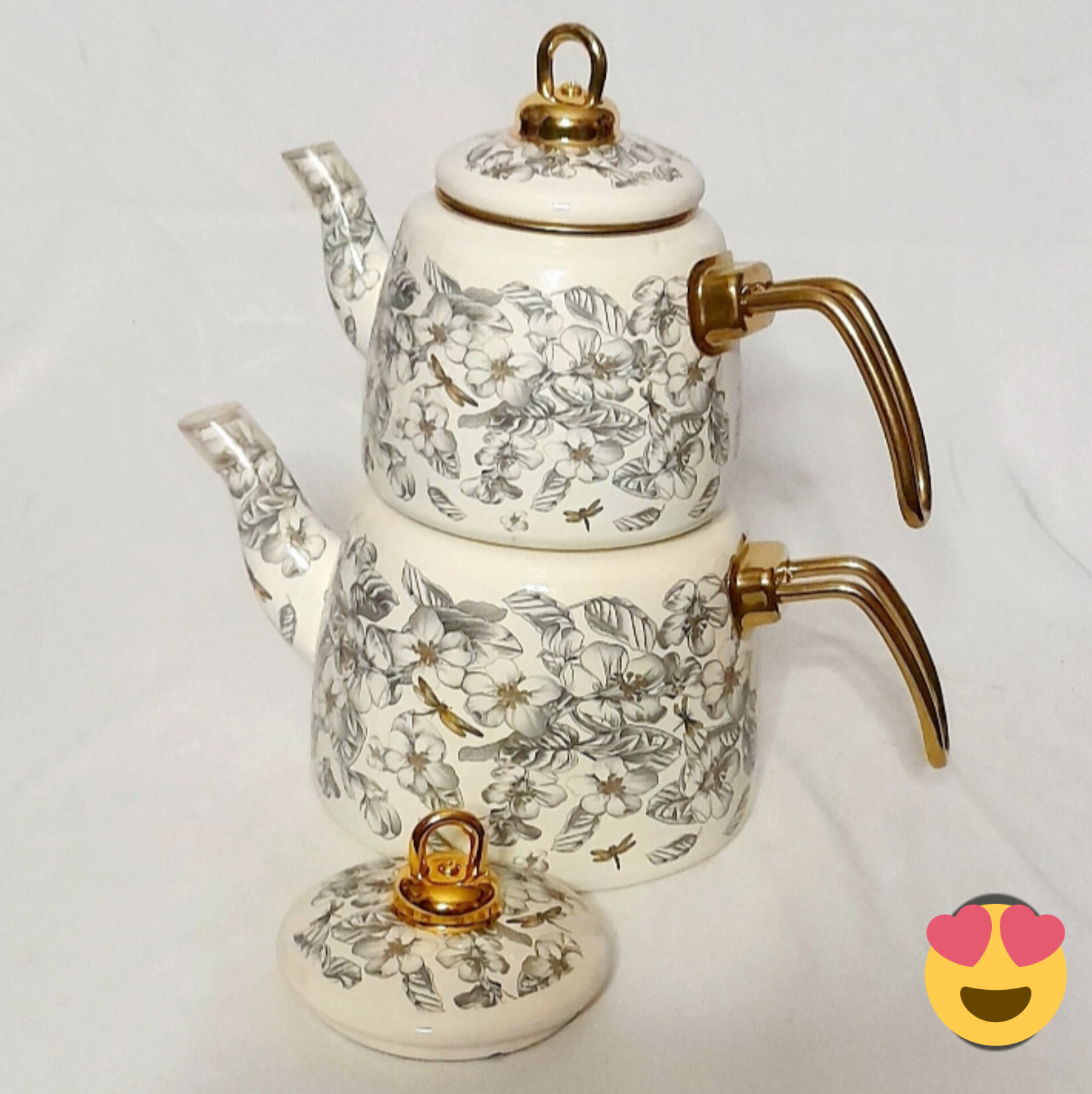 کتری قوری لعابی گل طوسی
