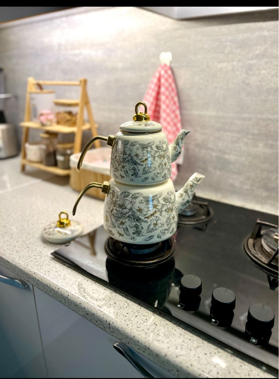 کتری قوری لعابی گل طوسی