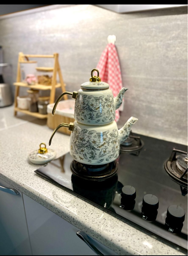 کتری قوری لعابی گل طوسی